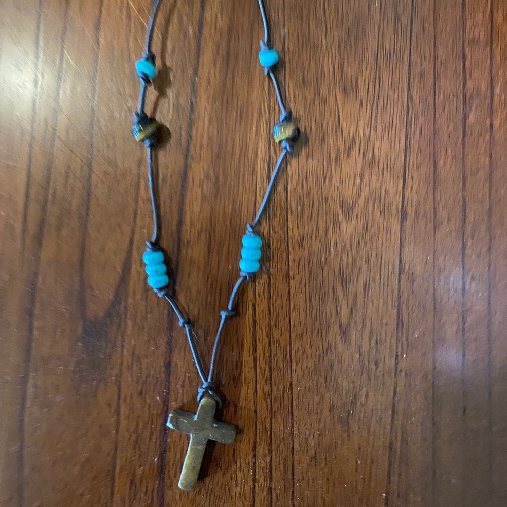 Leather strand cross necklace